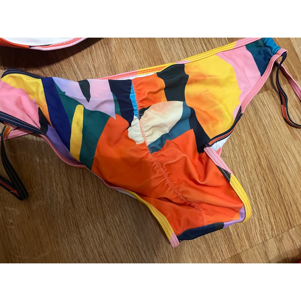 NEW Abstract Tropical Sunset Piece Bikini Set Skirt Medium Orange Green Yellow - Picture 12 of 14